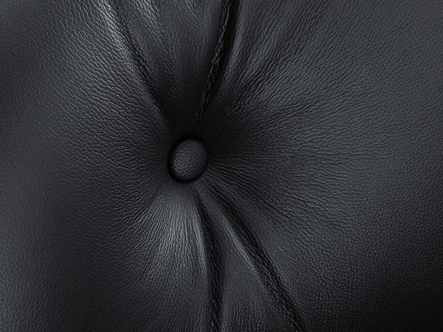 27" Black and Light Brown Tufted Genuine Leather Swivel Lounge Chair With Ottoman