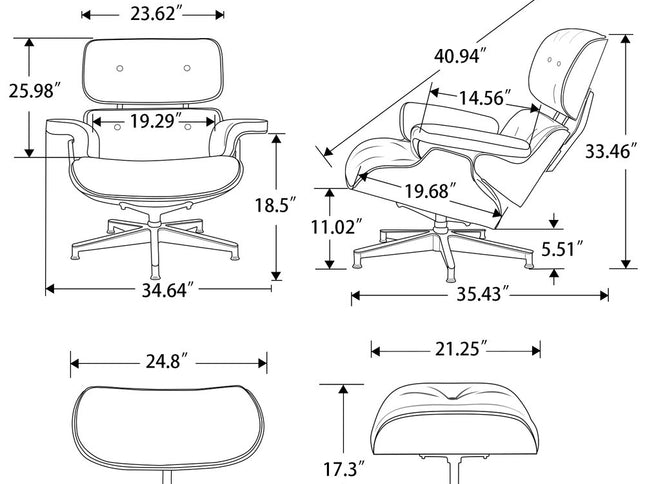 27" Black and Light Brown Tufted Genuine Leather Swivel Lounge Chair With Ottoman