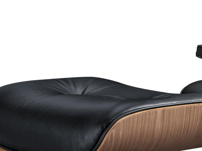 27" Black and Light Brown Tufted Genuine Leather Swivel Lounge Chair With Ottoman