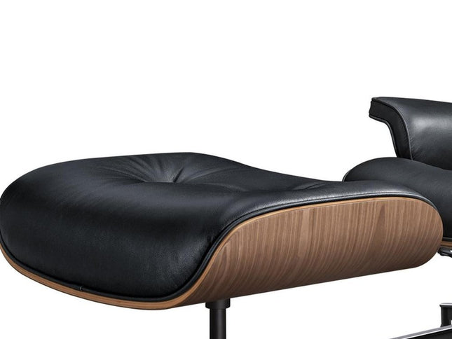 27" Black and Light Brown Tufted Genuine Leather Swivel Lounge Chair With Ottoman