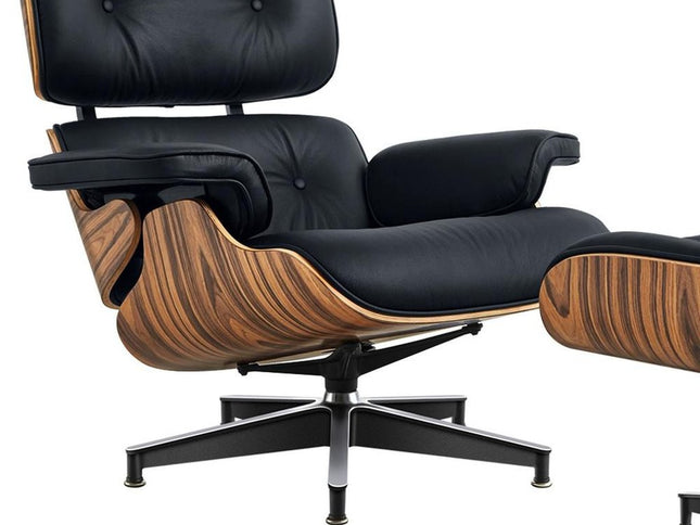 27" Black and Brown Tufted Genuine Cowhide Swivel Lounge Chair With Ottoman