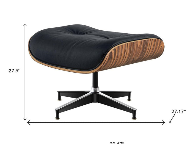 27" Black and Brown Tufted Genuine Cowhide Swivel Lounge Chair With Ottoman