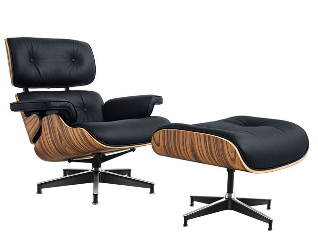 27" Black and Brown Tufted Genuine Cowhide Swivel Lounge Chair With Ottoman