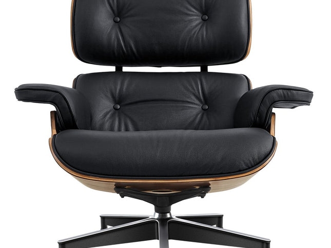 27" Black and Brown Tufted Genuine Cowhide Swivel Lounge Chair With Ottoman