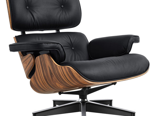 27" Black and Brown Tufted Genuine Cowhide Swivel Lounge Chair With Ottoman