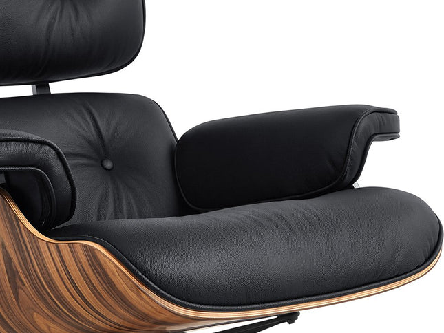 27" Black and Brown Tufted Genuine Cowhide Swivel Lounge Chair With Ottoman