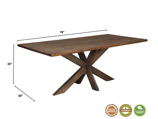 Seven Piece Brown Solid Wood Dining Set with Six Chairs