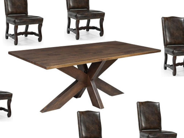 Seven Piece Brown Solid Wood Dining Set with Six Chairs