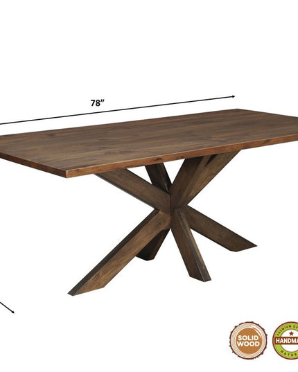 Seven Piece Brown Solid Wood Dining Set with Six Chairs