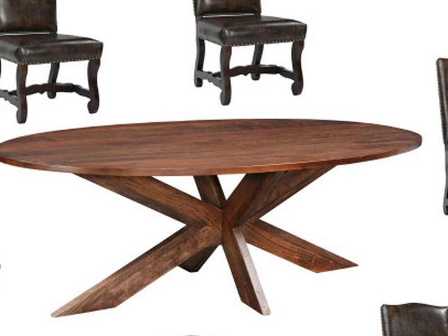 Seven Piece Brown Solid Wood Dining Set with Six Chairs