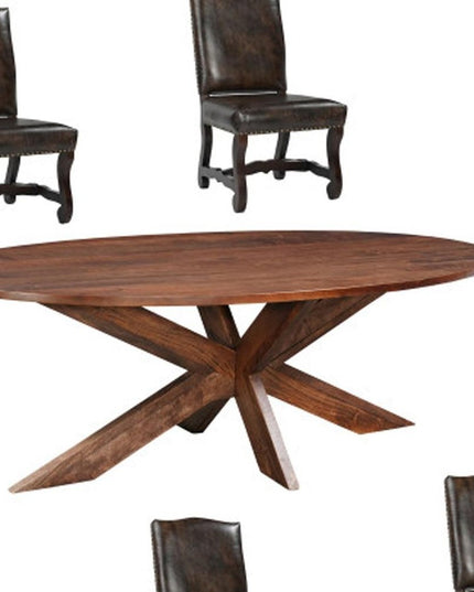 Seven Piece Brown Solid Wood Dining Set with Six Chairs