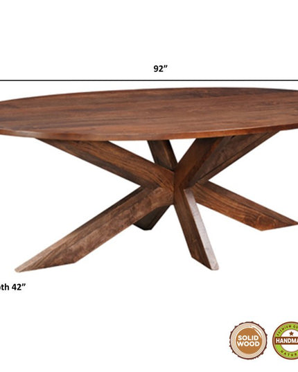 Seven Piece Brown Solid Wood Dining Set with Six Chairs