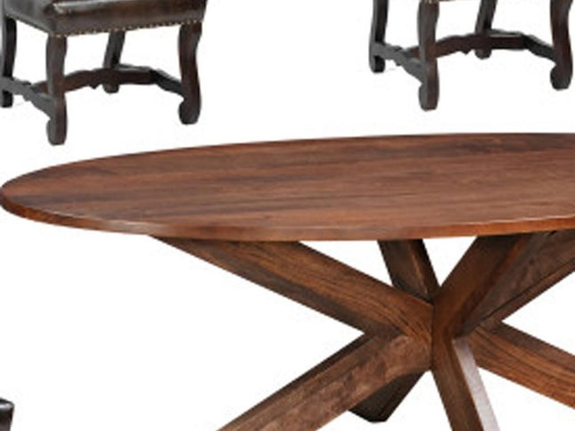 Seven Piece Brown Solid Wood Dining Set with Six Chairs