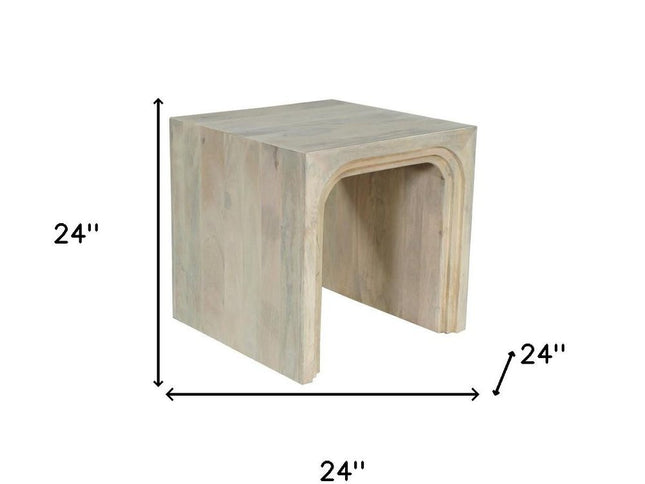 24" White Solid Wood Square Sled End Table