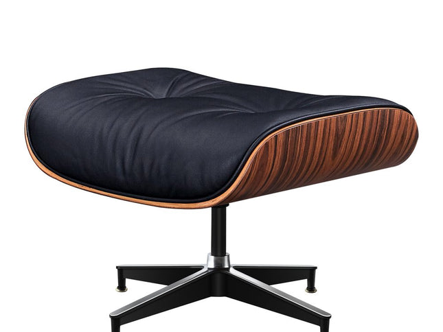 28" Black and Rosewood Tufted Genuine Leather Lounge Chair With Ottoman