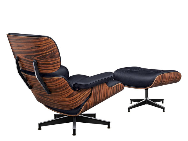 28" Black and Rosewood Tufted Genuine Leather Lounge Chair With Ottoman