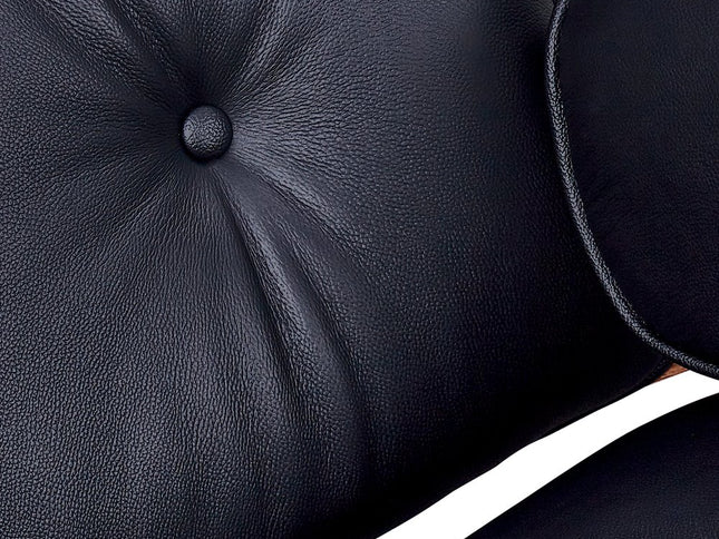 28" Black and Rosewood Tufted Genuine Leather Lounge Chair With Ottoman