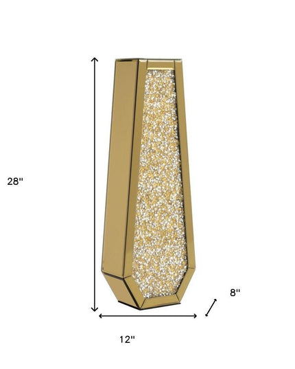 24" Gold Crystal Glass Floor Vase With Faux Crystals