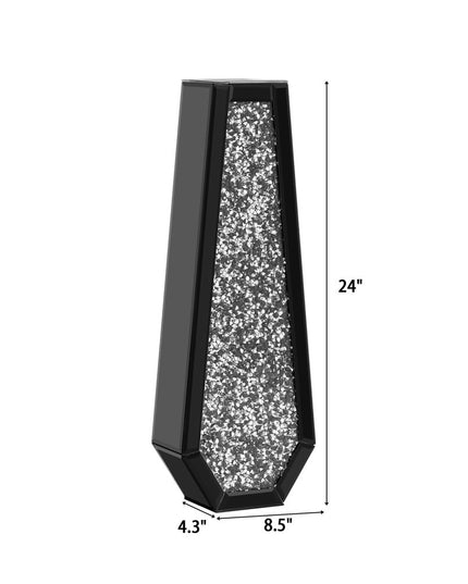 24" Black Crystal Glass Floor Vase With Faux Crystals