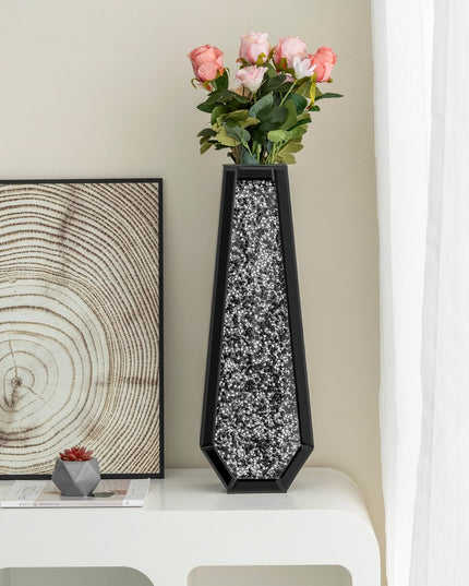 24" Black Crystal Glass Floor Vase With Faux Crystals