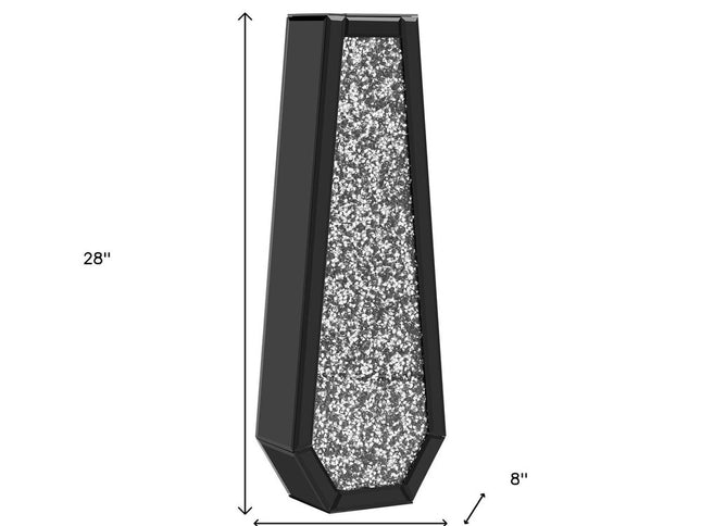 24" Black Crystal Glass Floor Vase With Faux Crystals