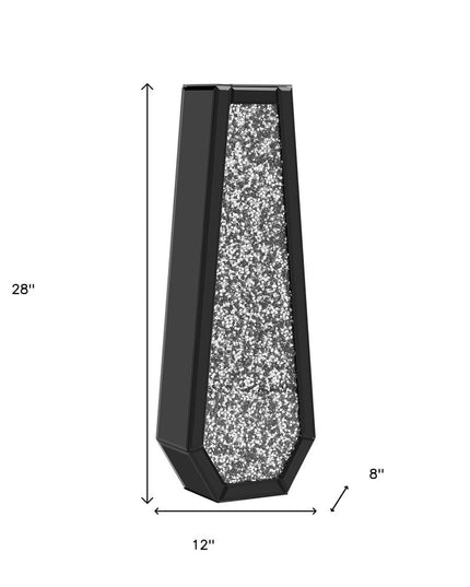 24" Black Crystal Glass Floor Vase With Faux Crystals