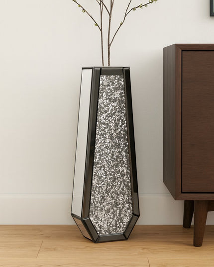 24" Black Crystal Glass Floor Vase With Faux Crystals