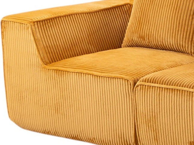 111" Gold Corduroy Modular Ribbed Compression Foam Sofa With Toss Pillows