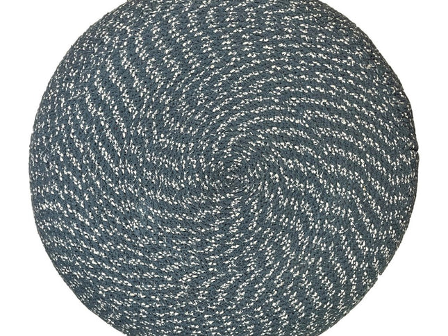 20" Blue Cotton Round Pouf Ottoman