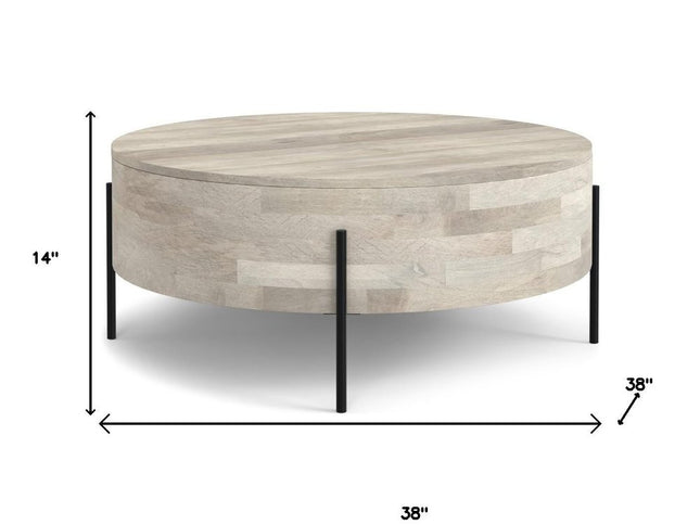 38" White Solid Wood Round Solid Coffee Table