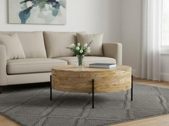 38" Natural Solid Wood Round Solid Coffee Table