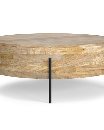 38" Natural Solid Wood Round Solid Coffee Table