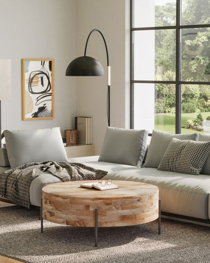 38" Natural Solid Wood Round Solid Coffee Table