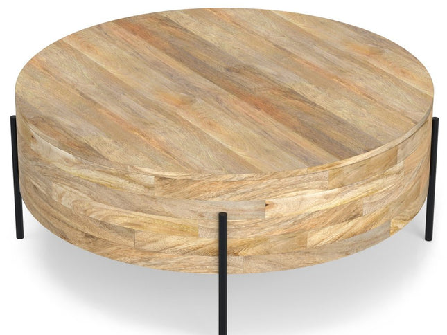 38" Natural Solid Wood Round Solid Coffee Table