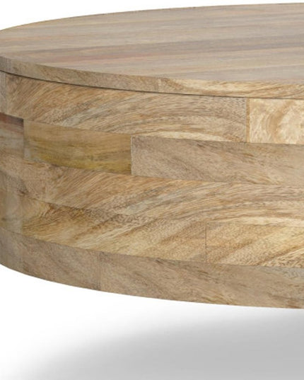 38" Natural Solid Wood Round Solid Coffee Table