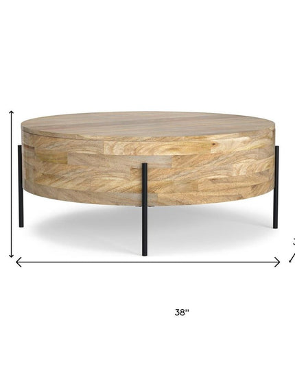 38" Natural Solid Wood Round Solid Coffee Table