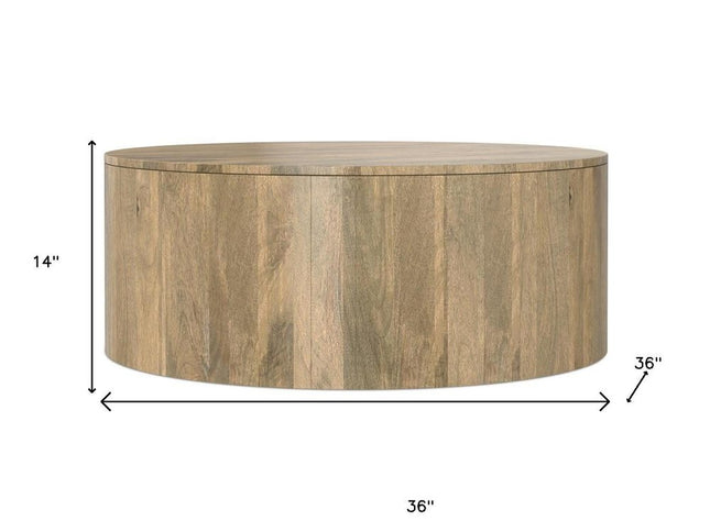 36" Brown Solid Wood Round Solid Coffee Table