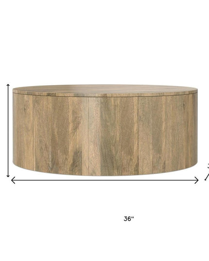36" Brown Solid Wood Round Solid Coffee Table