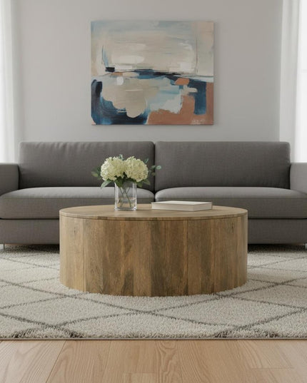 36" Brown Solid Wood Round Solid Coffee Table