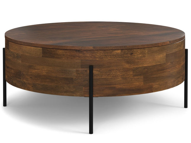 38" Brown Solid Wood Round Solid Coffee Table