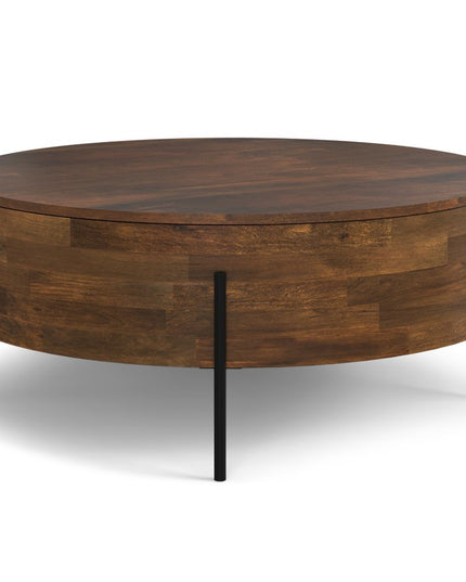 38" Brown Solid Wood Round Solid Coffee Table