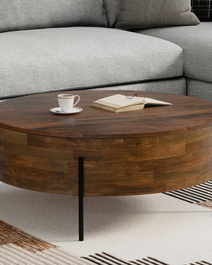 38" Brown Solid Wood Round Solid Coffee Table