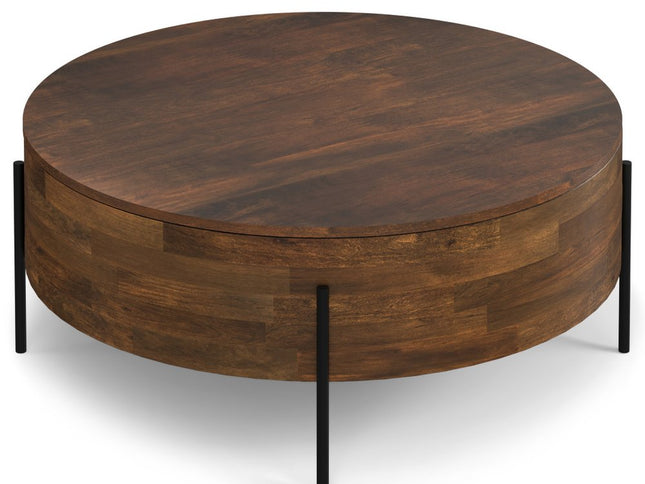 38" Brown Solid Wood Round Solid Coffee Table