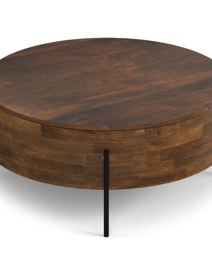 38" Brown Solid Wood Round Solid Coffee Table