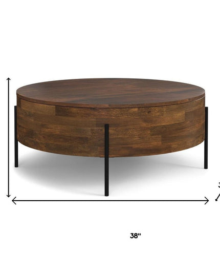 38" Brown Solid Wood Round Solid Coffee Table