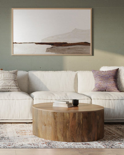 36" Natural Solid Wood Round Solid Coffee Table