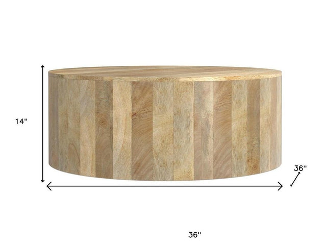 36" Natural Solid Wood Round Solid Coffee Table
