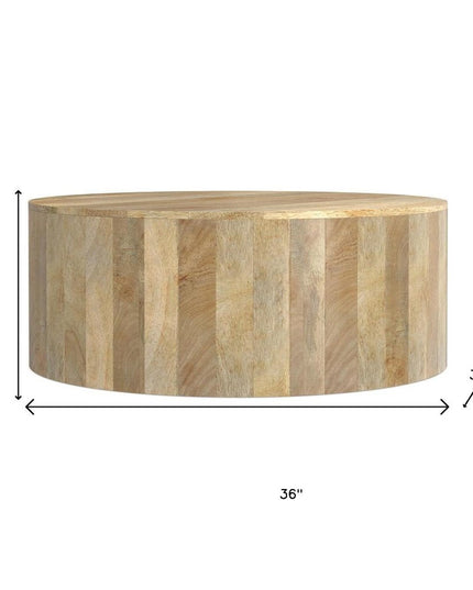36" Natural Solid Wood Round Solid Coffee Table