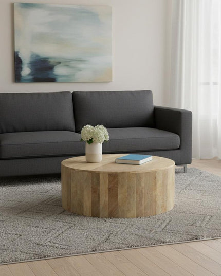 36" Natural Solid Wood Round Solid Coffee Table