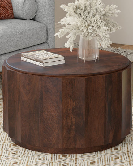 32" Brown Solid Wood Round Solid Coffee Table